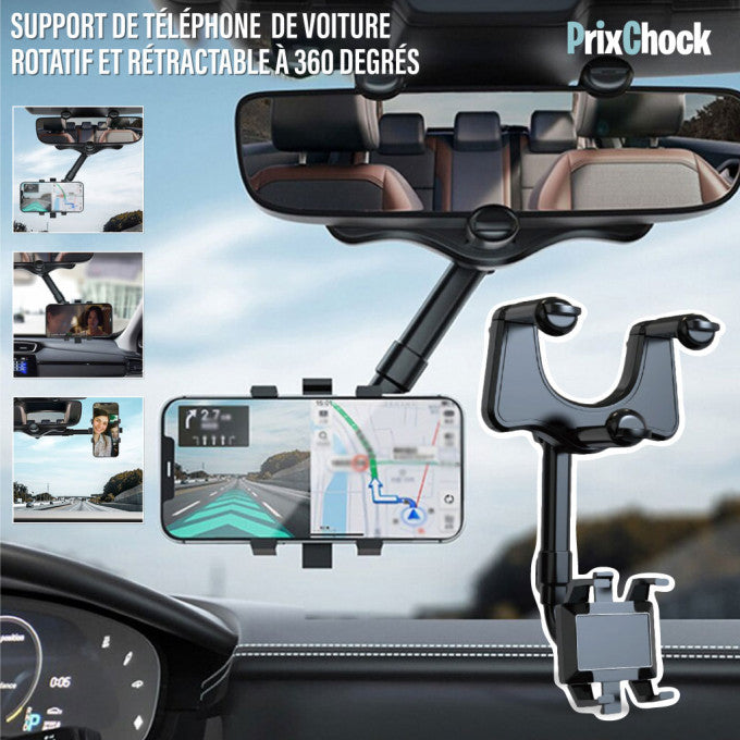 Support De Téléphone Multifonction Rotatif À 360° Pour Rétroviseur De Voiture.