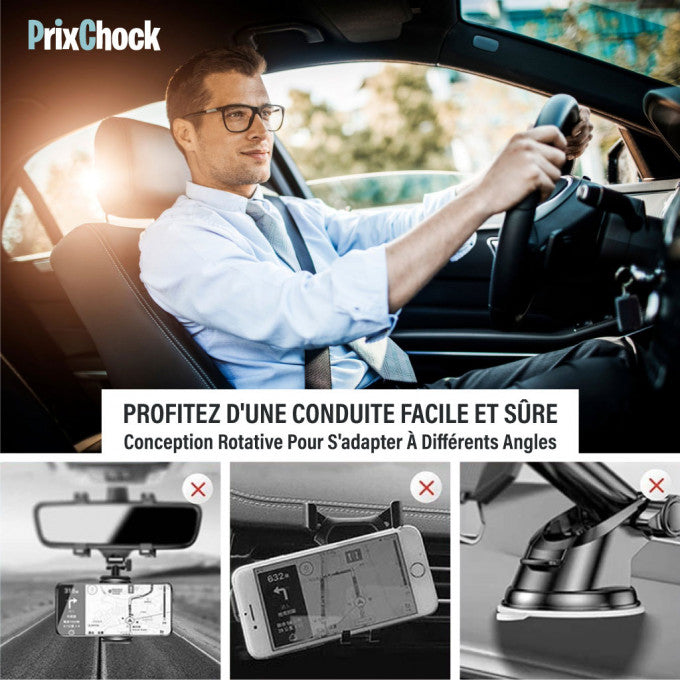 Support De Téléphone Multifonction Rotatif À 360° Pour Rétroviseur De Voiture.