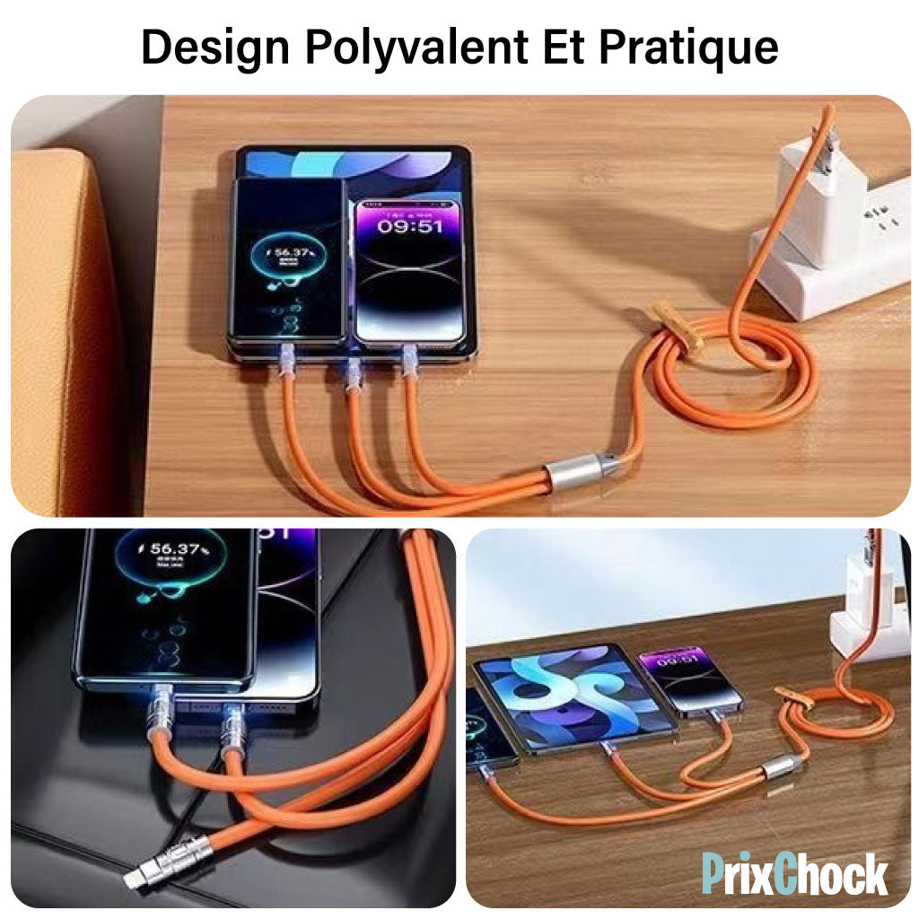 Câble de Cordon de Charge 3 en 1 Multifonctionnel à Chargement Rapide.