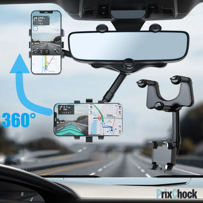 Support De Téléphone Multifonction Rotatif À 360° Pour Rétroviseur De Voiture.