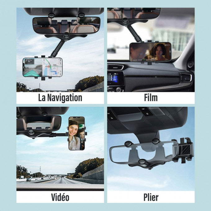 Support De Téléphone Multifonction Rotatif À 360° Pour Rétroviseur De Voiture.