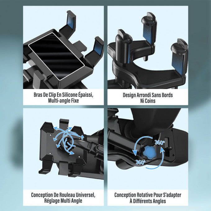 Support De Téléphone Multifonction Rotatif À 360° Pour Rétroviseur De Voiture.