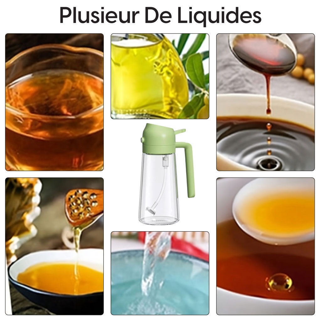 Flacon d'Huile 2 en 1 : Spray et Verseur en Verre 500 ml