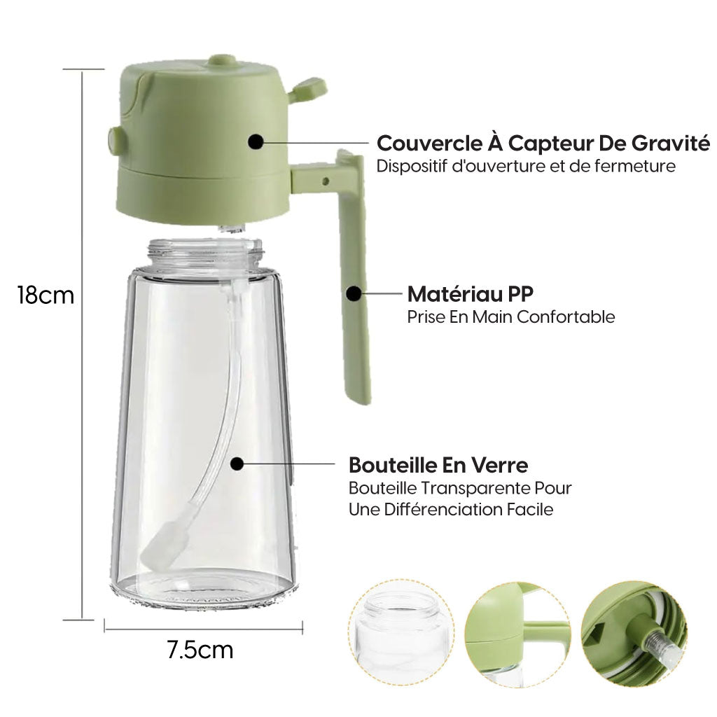 Flacon d'Huile 2 en 1 : Spray et Verseur en Verre 500 ml