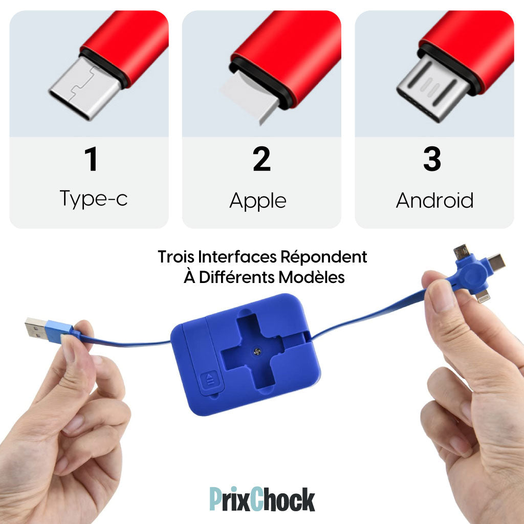 Câble 4 En 1 Rétractable : Une Seule Solution Pour Tous Vos Appareils !