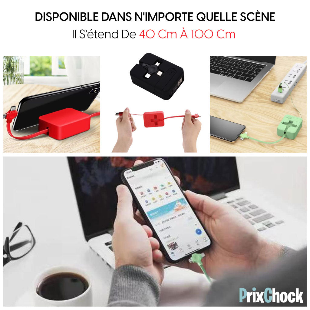 Câble 4 En 1 Rétractable : Une Seule Solution Pour Tous Vos Appareils !