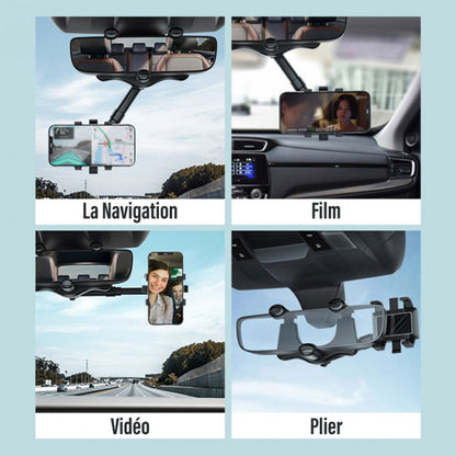 Support De Téléphone Multifonction Rotatif À 360° Pour Rétroviseur De Voiture.