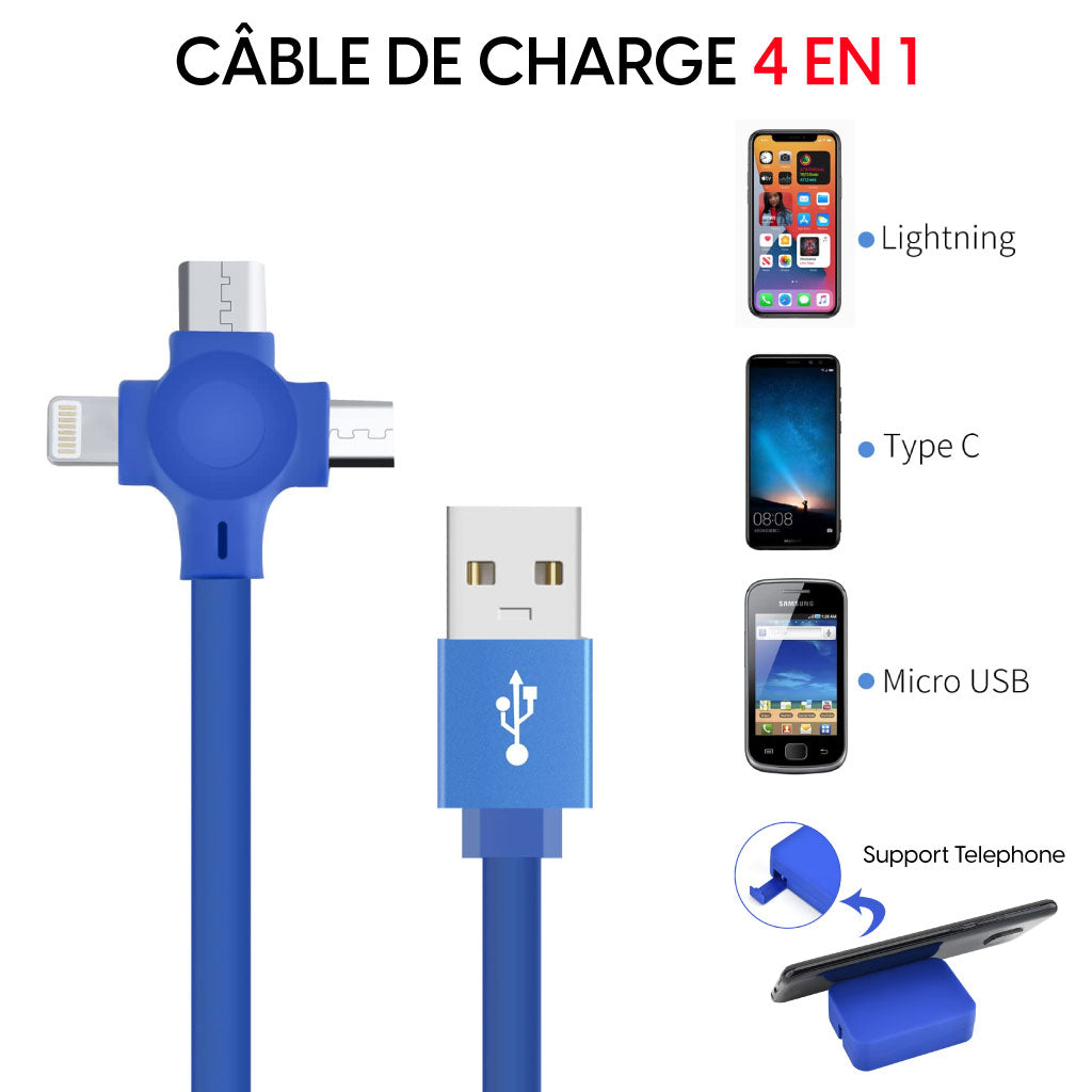 Câble 4 En 1 Rétractable : Une Seule Solution Pour Tous Vos Appareils !