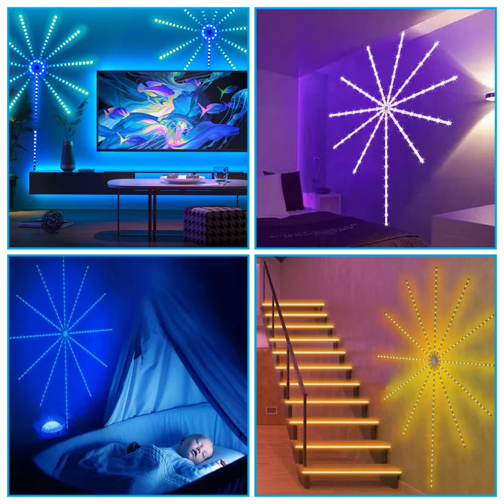 Lumière D'ambiance Led Feux D'artifice RGB Avec Télécommande Et Lumières De Synchronisation De Musique