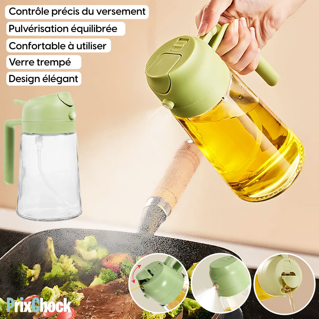Flacon d'Huile 2 en 1 : Spray et Verseur en Verre 500 ml