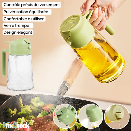 Flacon d'Huile 2 en 1 : Spray et Verseur en Verre 500 ml
